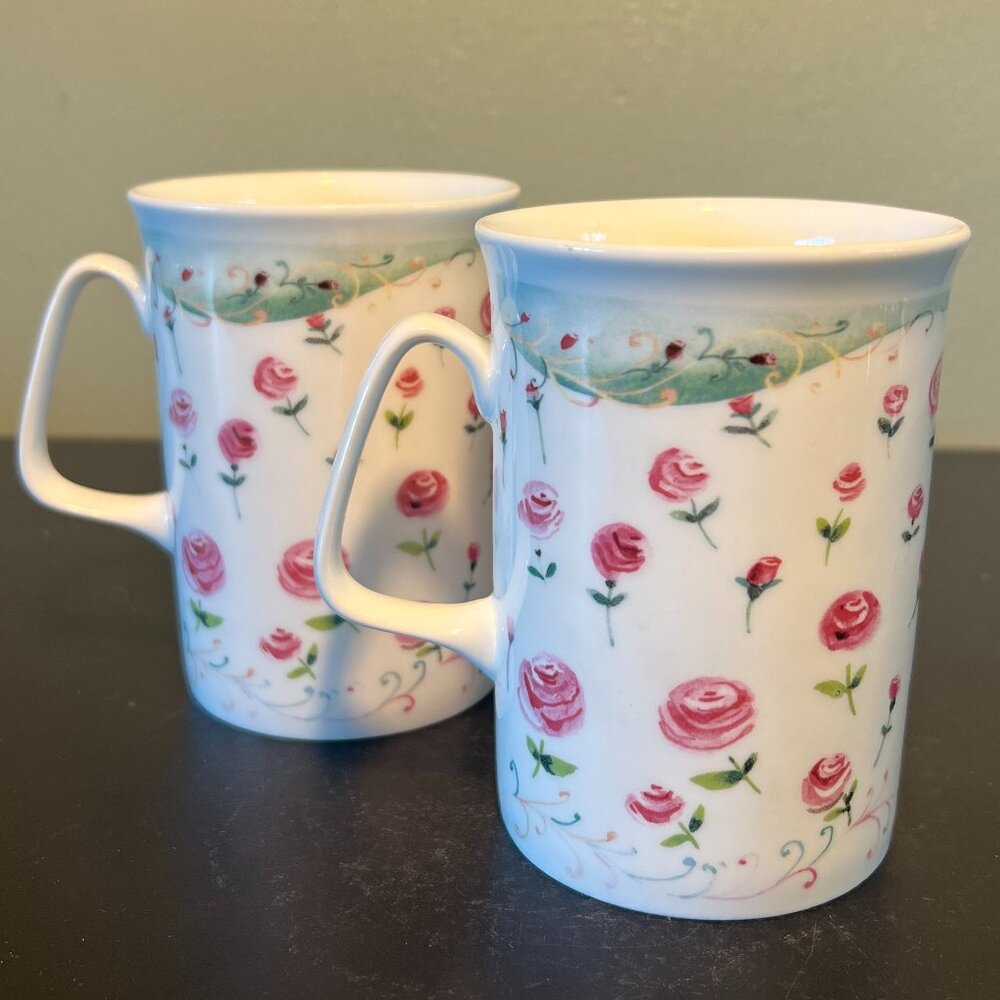 Set of 2 ROSE of ENGLAND Fine Bone China Floral Cups Mugs ~ United Kingdom UK - Picture 3 of 15